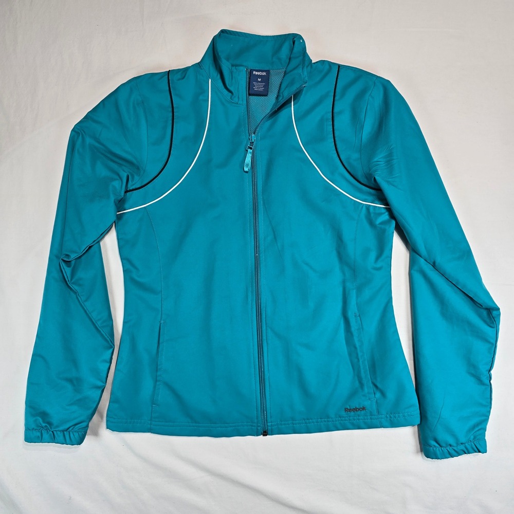 Reebok Womens Teal Blue Full Zip Track Jacket Mock Neck Activewear‎ Size Medium